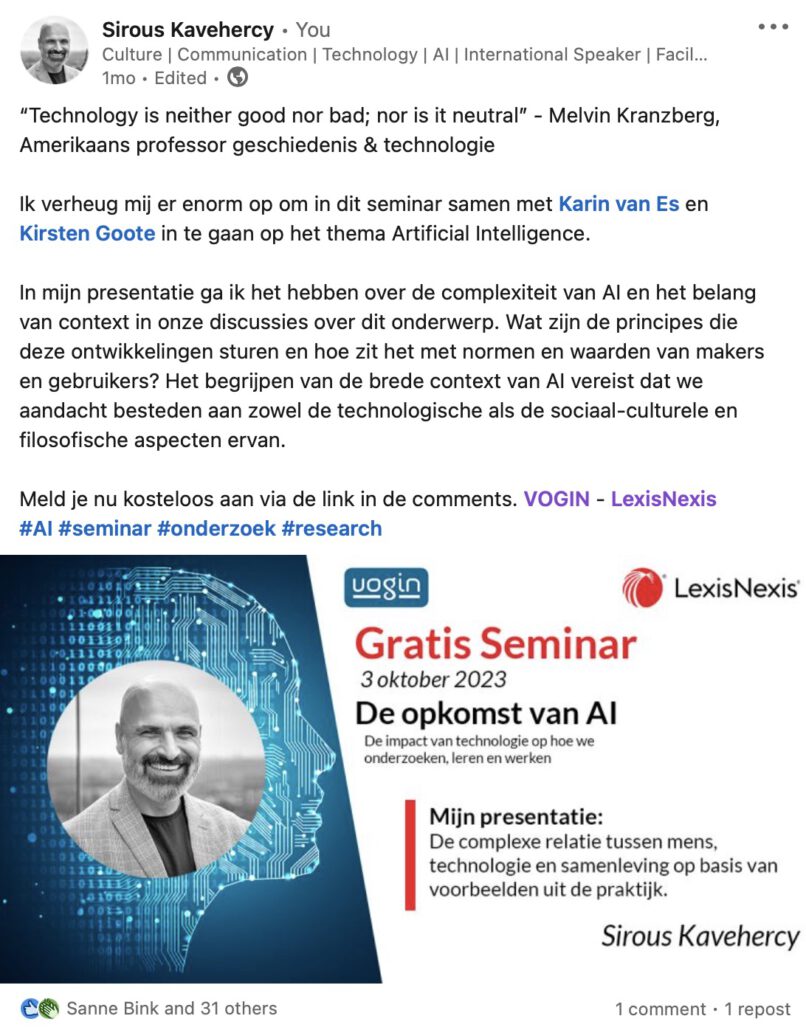 LinkedIn Post-Vogin-LexisNexis-Opkomst-van-AI-Sirous-Kavehercy